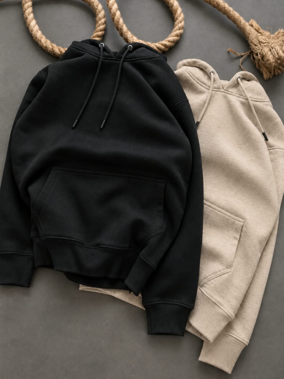 Premium Winter Hoodie Combo – Black & Biege | 2 Piece