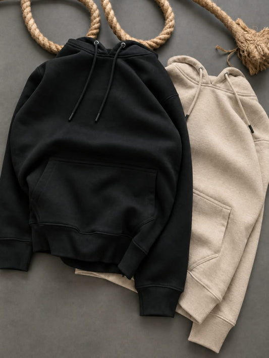 Premium Winter Hoodie Combo – Black & Biege | 2 Piece